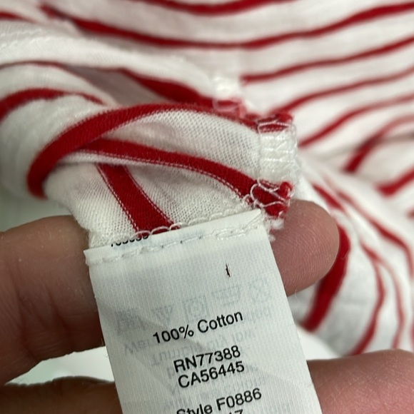 Madewell Striped Teresa Red and White Cotton V-Neck Pocket Tee Small - Picture 7 of 8